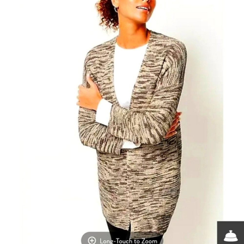 J. Jill Pure Jill Mixed-Stitch Marled Cardigan Open Front Si
